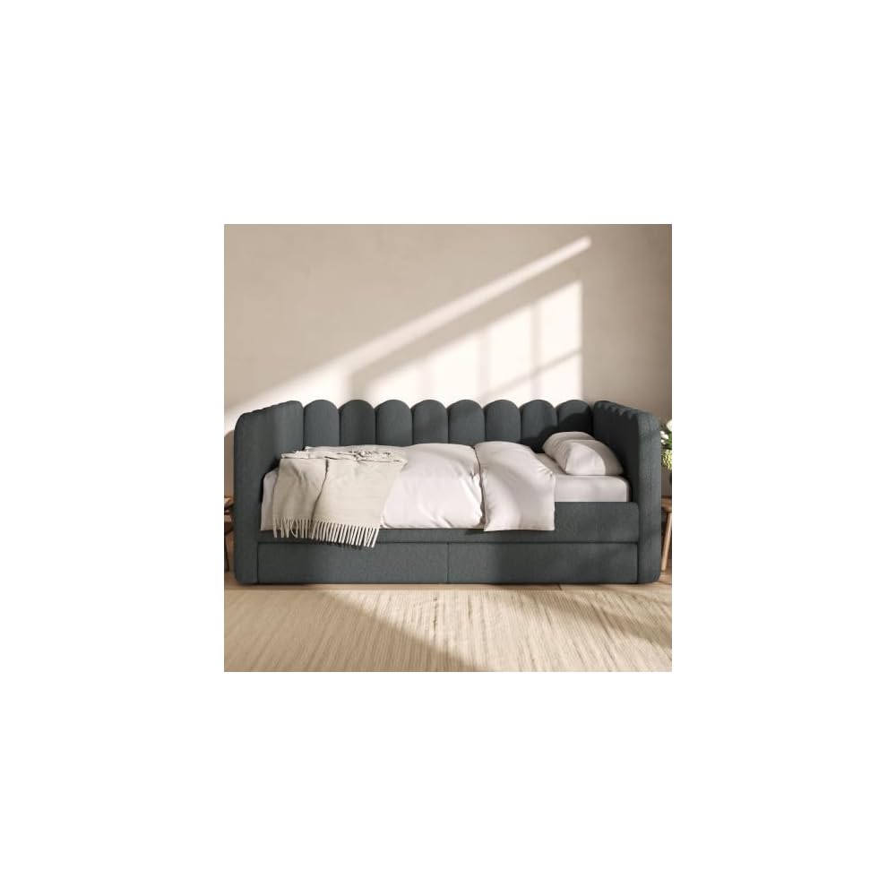 Upholstered Daybed with 2 Storage Drawers, Queen Size Sofa Bed Frame, Gray
