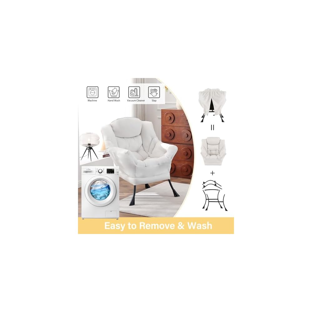 Lazy Chair, Comfy Reading Accent Chair for Bedroom, Beige