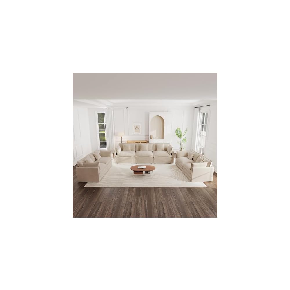mikibama Luxury Oversized 3 Piece Sofa Set, 2 Pieces of 2 Seater and 1 Piece of 3 Seater Sofa, Modern Chenille Comfy Cloud Couches Set with 13 Pillow for Living Room Office, Light Coffee
