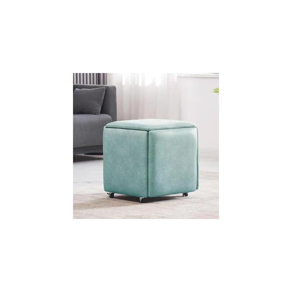 5 in 1 Leather Seating Cube with Swivel Casters Stackable Nesting Stool for Living Room Bedroom