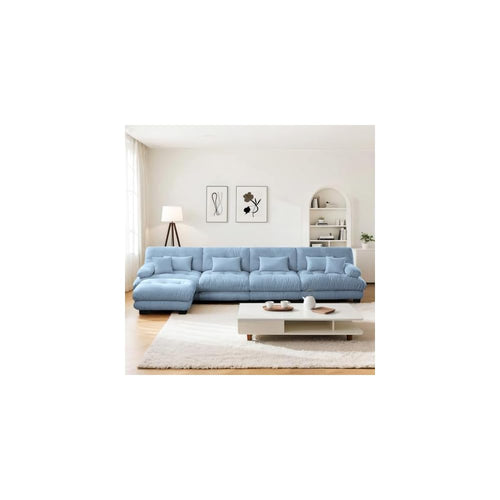 173.3" Oversized Modular Sectional Sofa 4-Seater L-Shaped Cloud Couch with 1 Ottoman and Pillows for Living Room, Home Theater, Apartment,Chenille Fabric（Sky Blue）