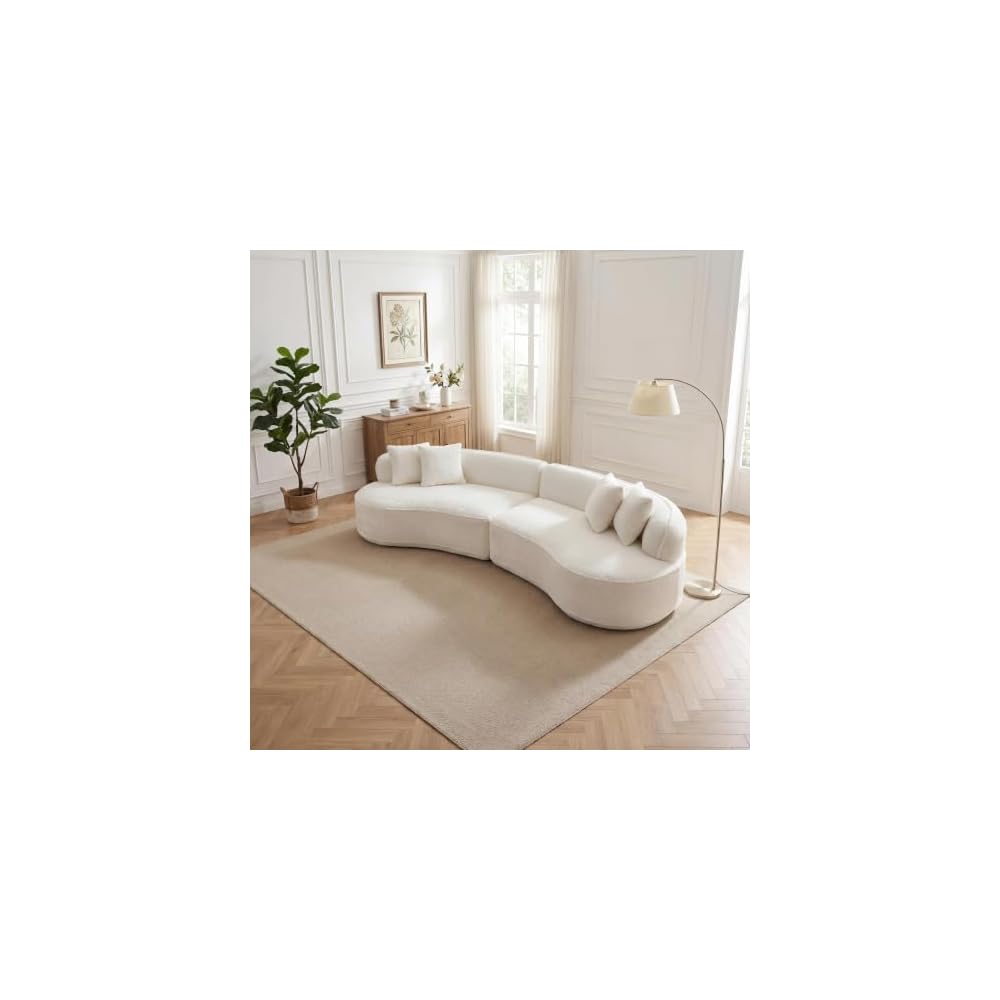 Modern Curved L-Shape Luxury Sectional Oversized Sofa，White
