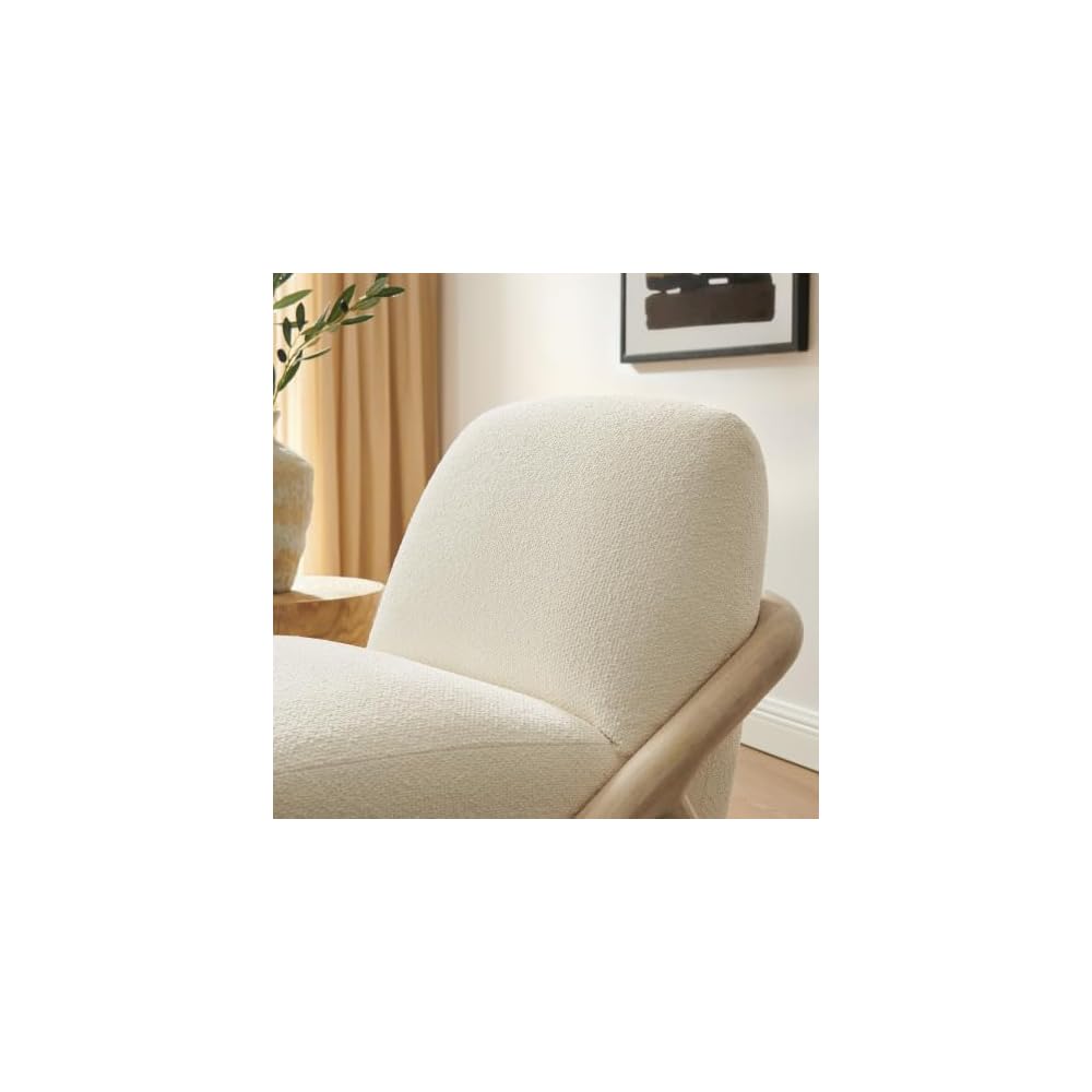 Modway Vander Contemporary Accent Chair in Oak Cream – Textured Fabric Upholstered Lounge Chair with Curved Wood Frame – Fully Assembled Reading Chair