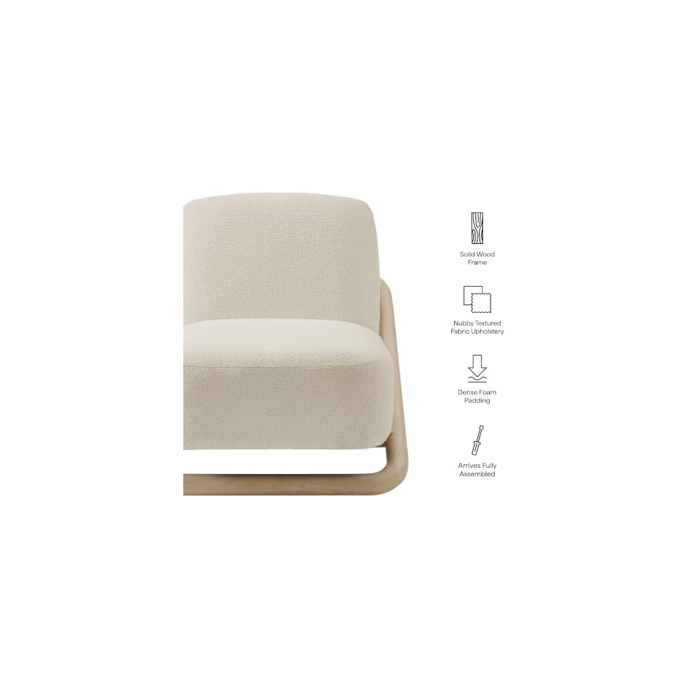 Modway Vander Contemporary Accent Chair in Oak Cream – Textured Fabric Upholstered Lounge Chair with Curved Wood Frame – Fully Assembled Reading Chair