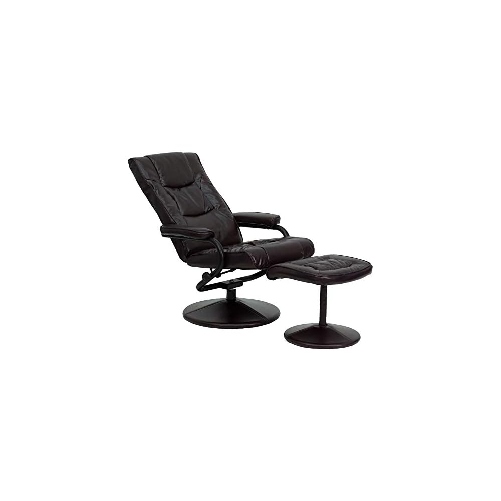 Flash Furniture Rachel Contemporary Multi-Position Recliner and Ottoman with Wrapped Base in Brown LeatherSoft