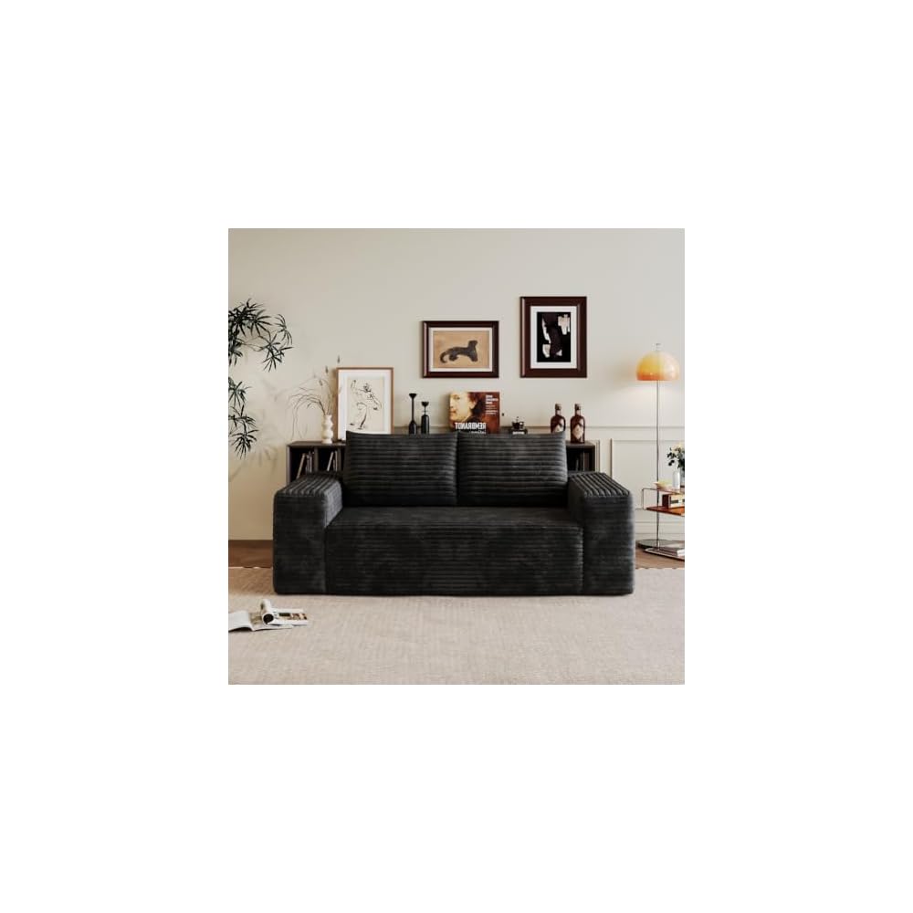 71" 3Setaser Sofa,Corduroy Fabric,Deep Seat Couches,Comfy Loveseat Sofa,No Assembly,1pcs for Living Room, Bedroom,Conference Room,Apartment (Black-63)