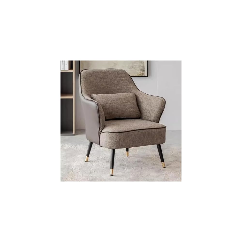 Modern Armchair with Waist Pillow,Adult Lazy Sofa Chair Ergonomic Backrest,Upholstered Leisure Chair for Living Room Office,Relax Side Chair Guest Chair (Color : Brown 2, Size : Without)