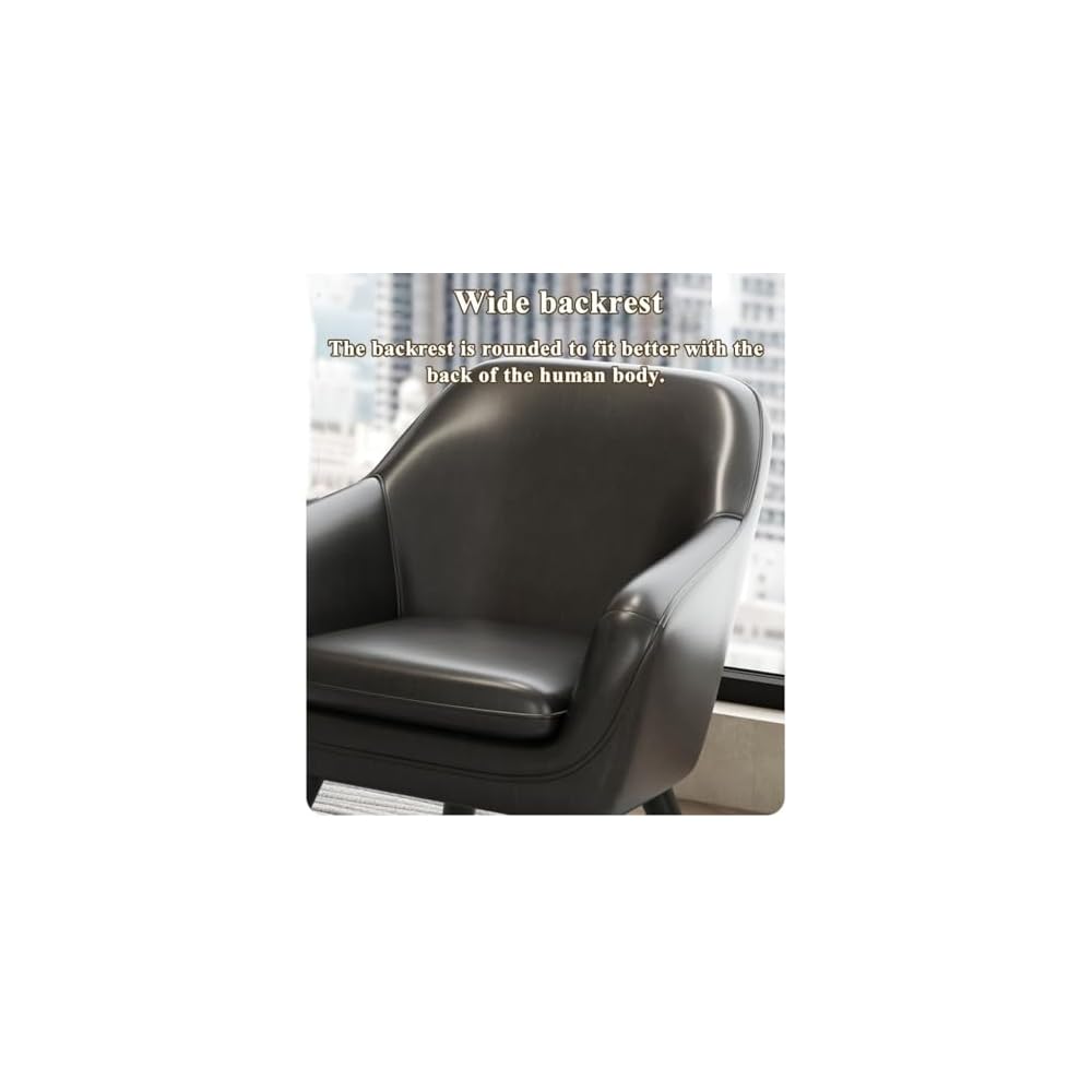 Leather Mid-Century Accent Chair Single Sofa Comfy Chairs Leisure Chair with Armrests and Wood Legs,Guest Reception Chair for Office,Side Armchairs(Khaki)