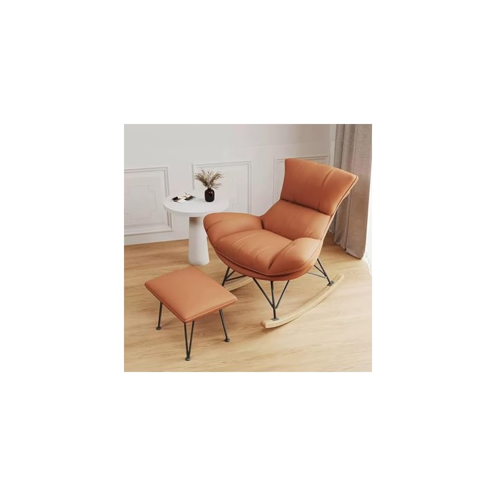 Living Room Sofa Rocking Chair Recliner,Leisure Rocking Chair, Soft Rocking Chair with Footstool,Comfy Upholstered Rocking Chair,Glider Rocker(Orange)