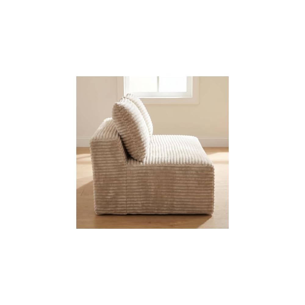 Low Profile Sofa, Camel Corduroy Armless Legless Loveseat, 2-Seater Floor Sofa for Small Apartment Living Room