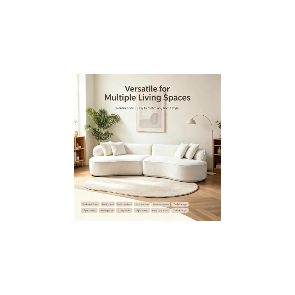 Modern Curved L-Shape Luxury Sectional Oversized Sofa，White