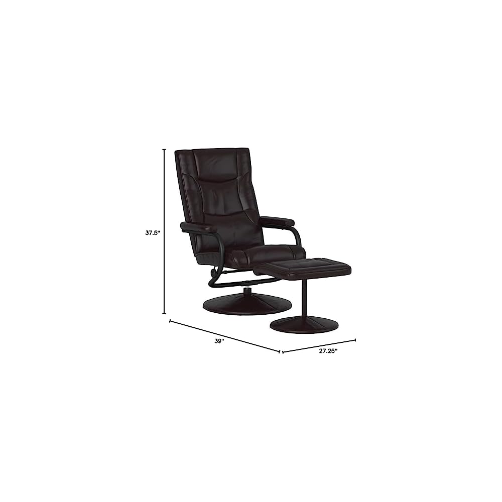 Flash Furniture Rachel Contemporary Multi-Position Recliner and Ottoman with Wrapped Base in Brown LeatherSoft