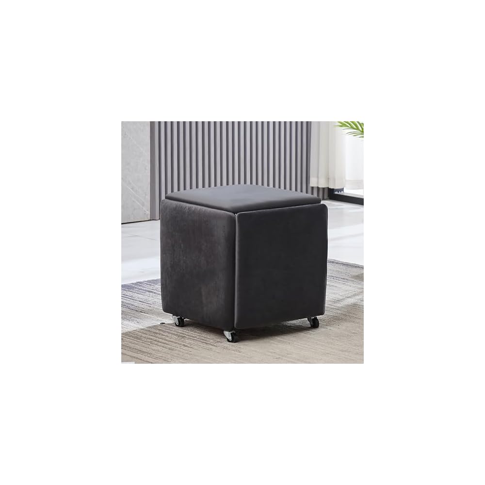 5 in 1 Leather Seating Cube with Swivel Casters Stackable Nesting Stool for Living Room Bedroom