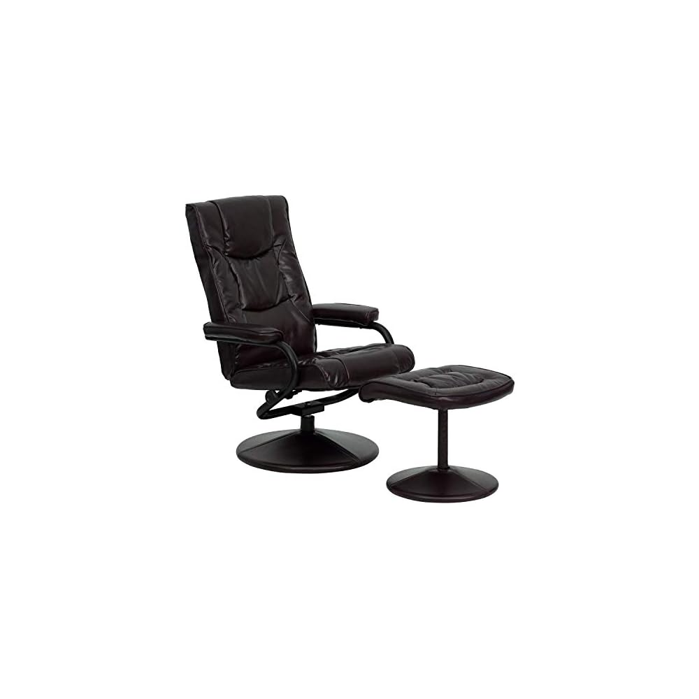 Flash Furniture Rachel Contemporary Multi-Position Recliner and Ottoman with Wrapped Base in Brown LeatherSoft