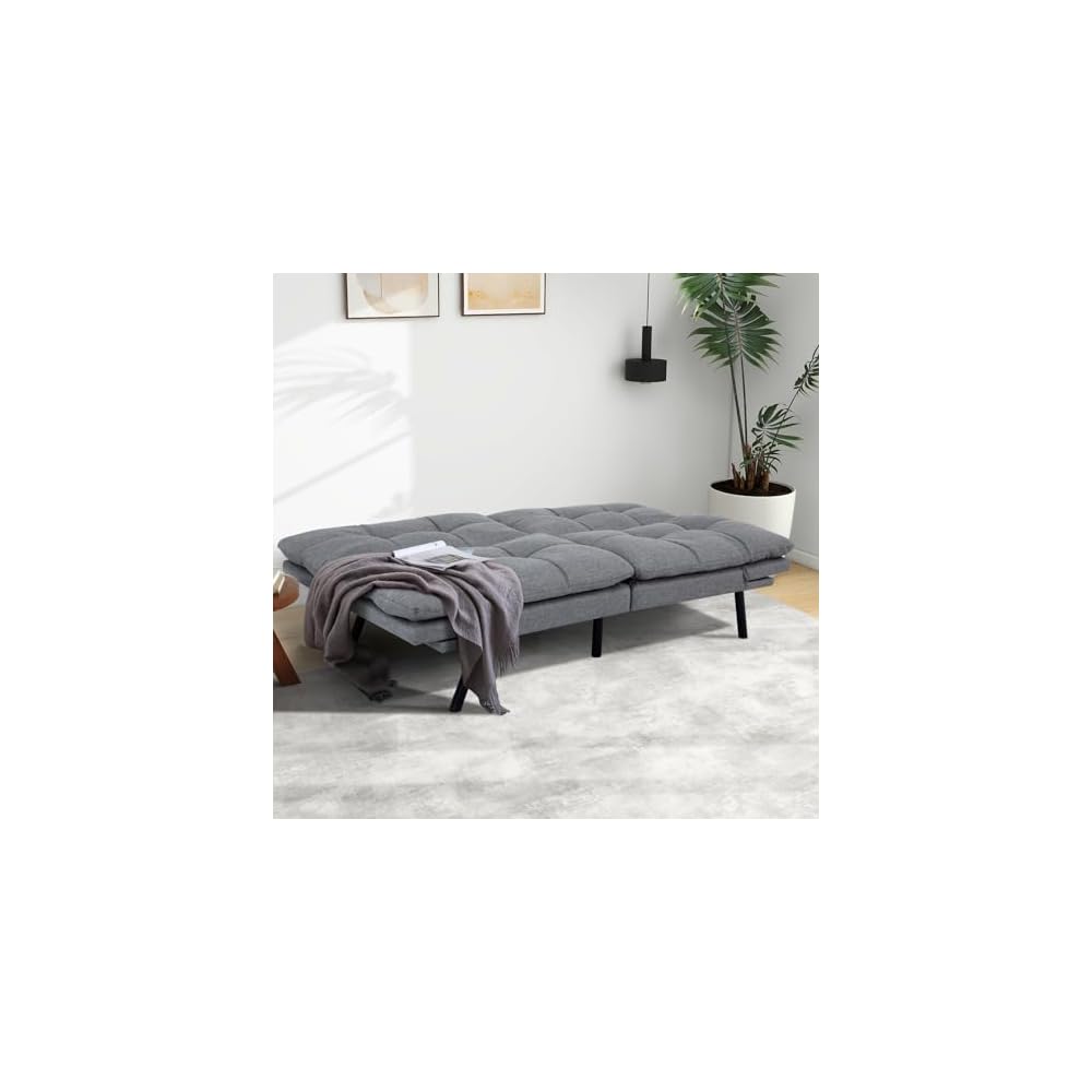 MUUEGM Futon Sofa Bed Couch - Convertible Sofa Bed, Loveseat Sleeper Sofa with Adjustable Backrest, Memory Foam Folding Futon for Living Room, Small Space, Apartment,Light Grey