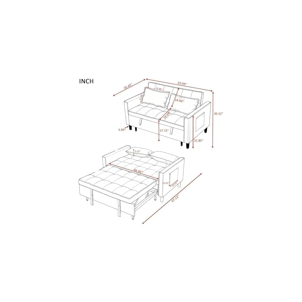 NicBex Leather Sleeper Sofa Bed with Adjustable Backrest & Pockets, Gray