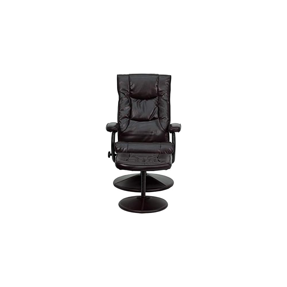 Flash Furniture Rachel Contemporary Multi-Position Recliner and Ottoman with Wrapped Base in Brown LeatherSoft