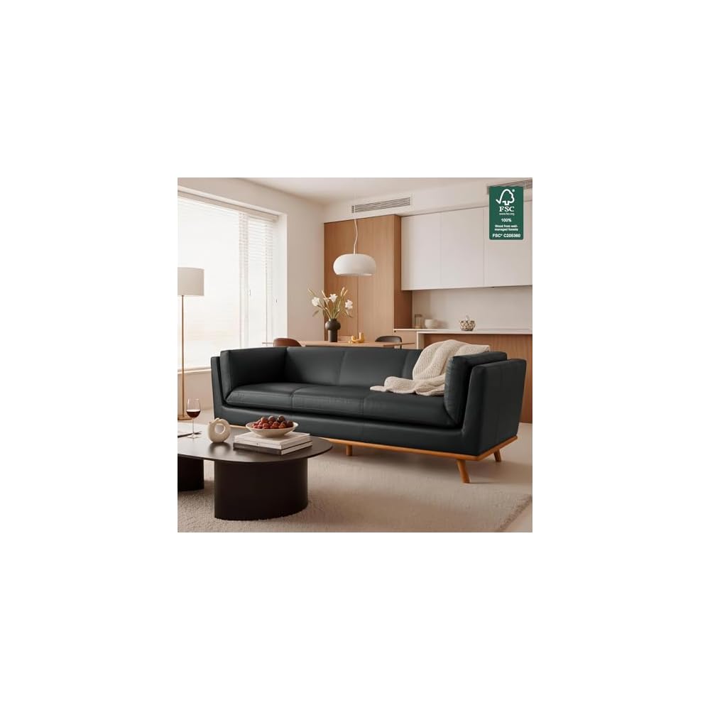 MCombo 88'' Genuine Leather Sofa, 100% Full-Grain Leather Sofa VE701
