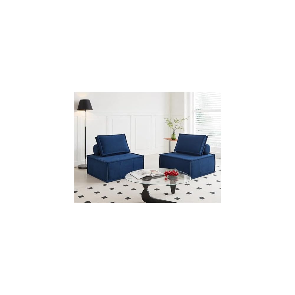 PurrJoys Modular Sectional Loveseat, 2-Piece Deep Seat Corduroy Lounge Sofa with Movable Cushions, Small Loveseat Couch for Living Room, Bedroom, Apartment, Blue