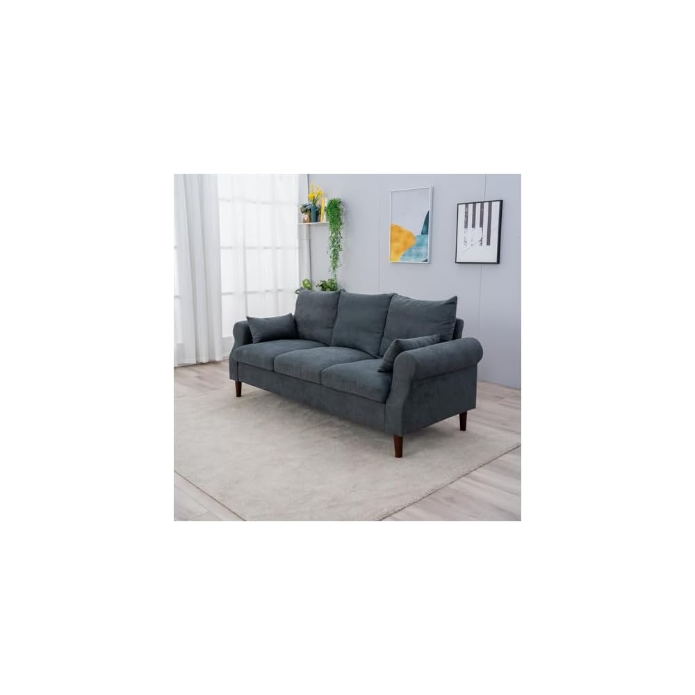 Panana 3 Seater Sofa,Rolled Armrest Design Upholstered Linen Fabric Couch,195 x 80 x 80 cm (Gray, 3 Seater)