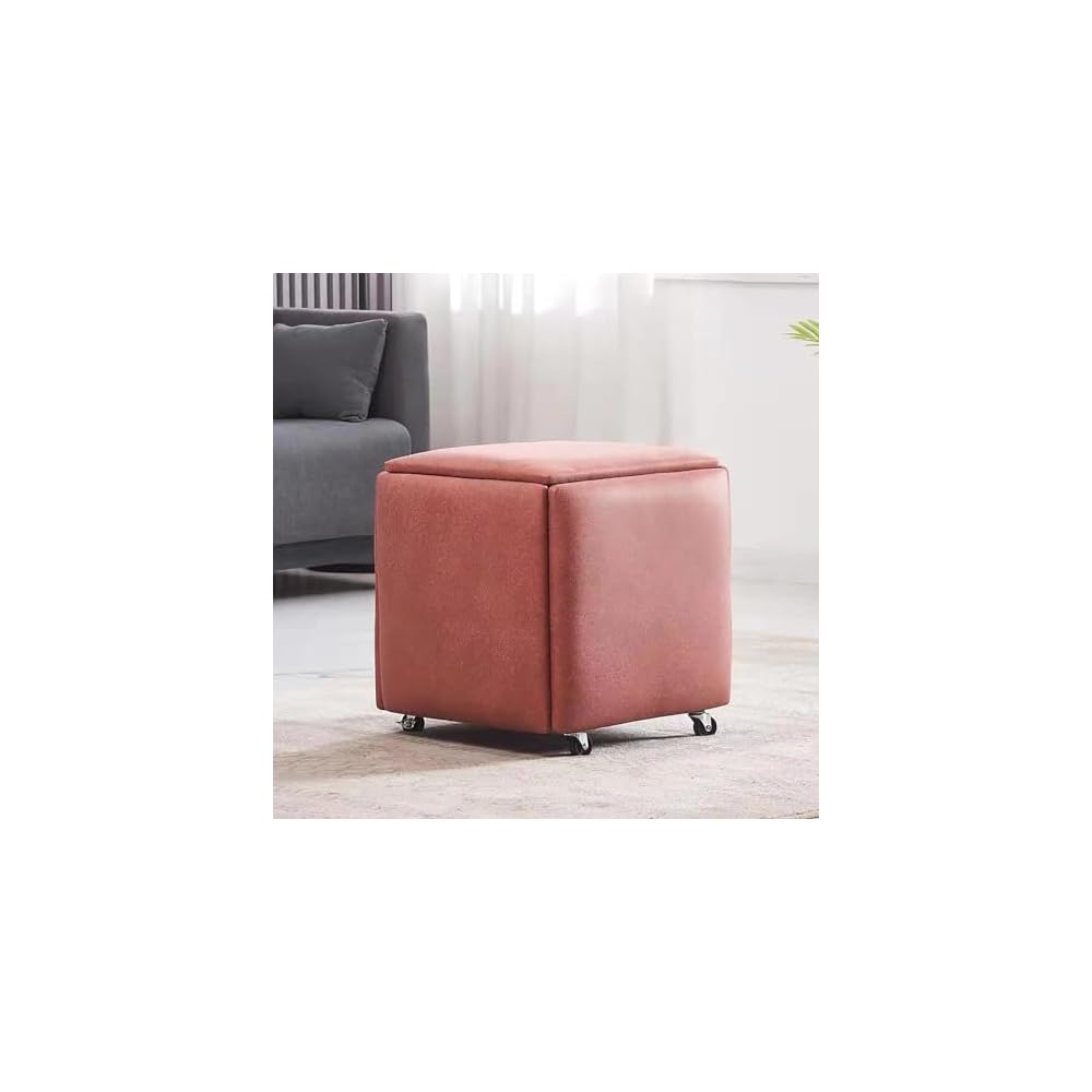 5 in 1 Leather Seating Cube with Swivel Casters Stackable Nesting Stool for Living Room Bedroom