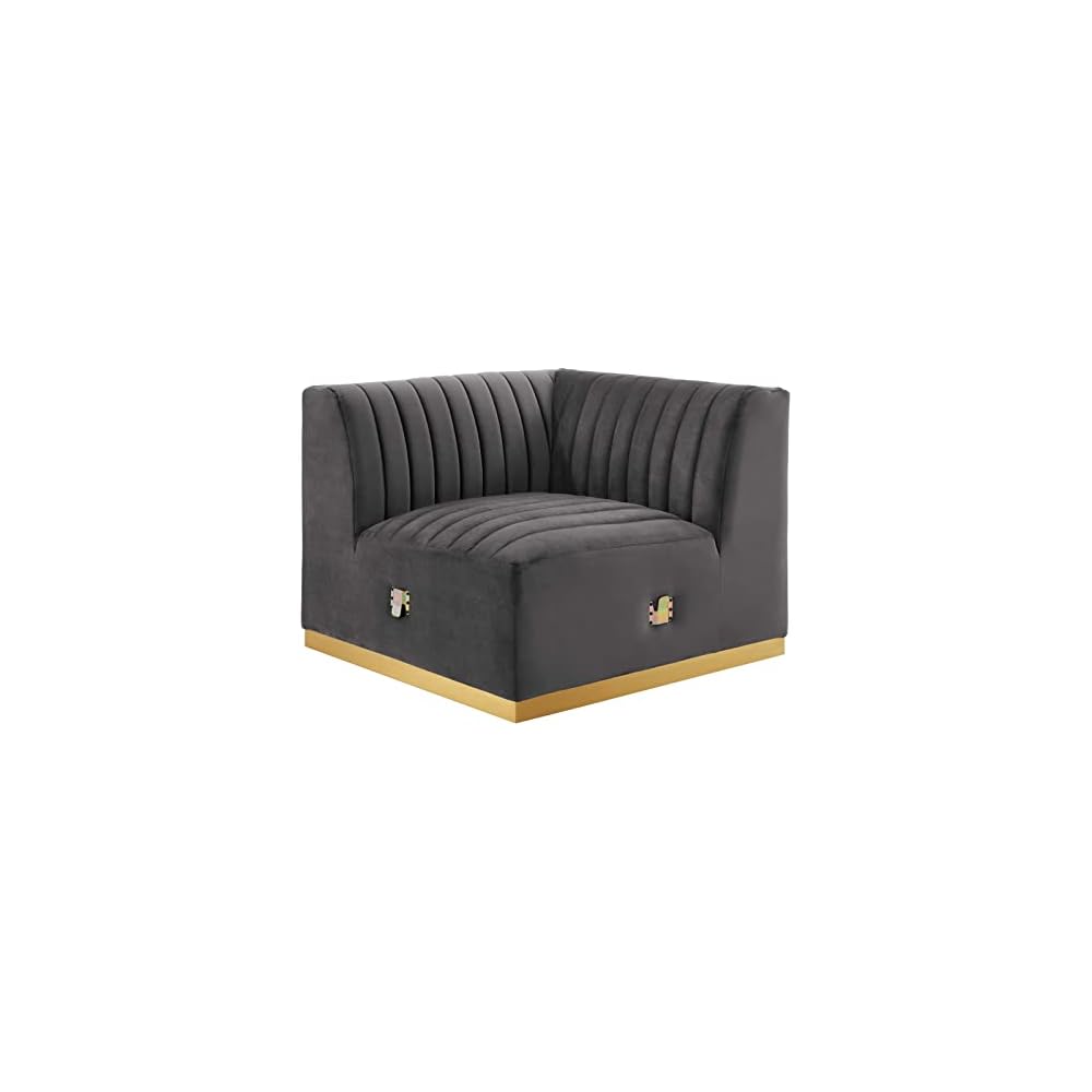 Modway EEI-5500-BLK-GRY Conjure Channel Tufted Performance Velvet Ottoman, Black Gray
