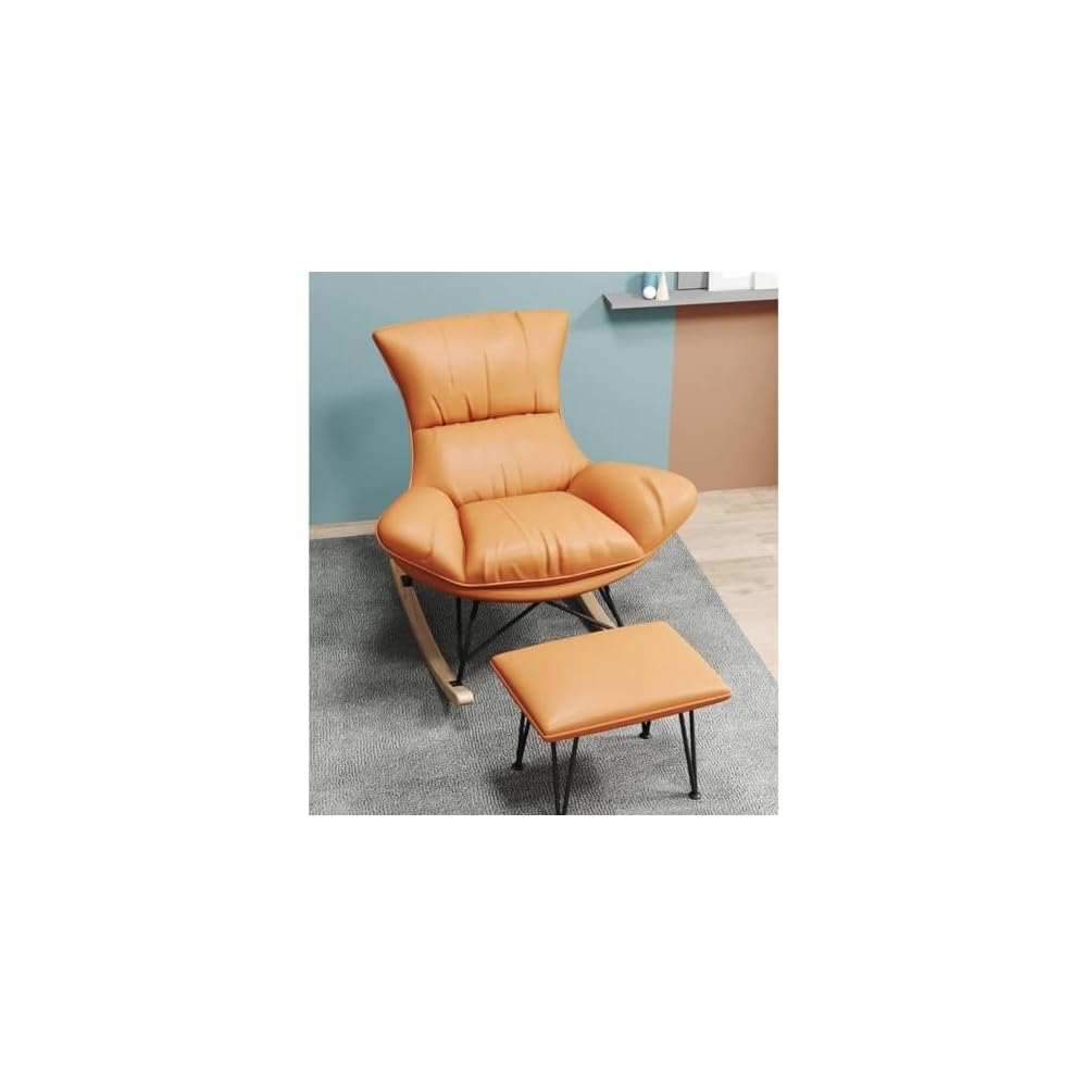 Living Room Sofa Rocking Chair Recliner,Leisure Rocking Chair, Soft Rocking Chair with Footstool,Comfy Upholstered Rocking Chair,Glider Rocker(Orange)