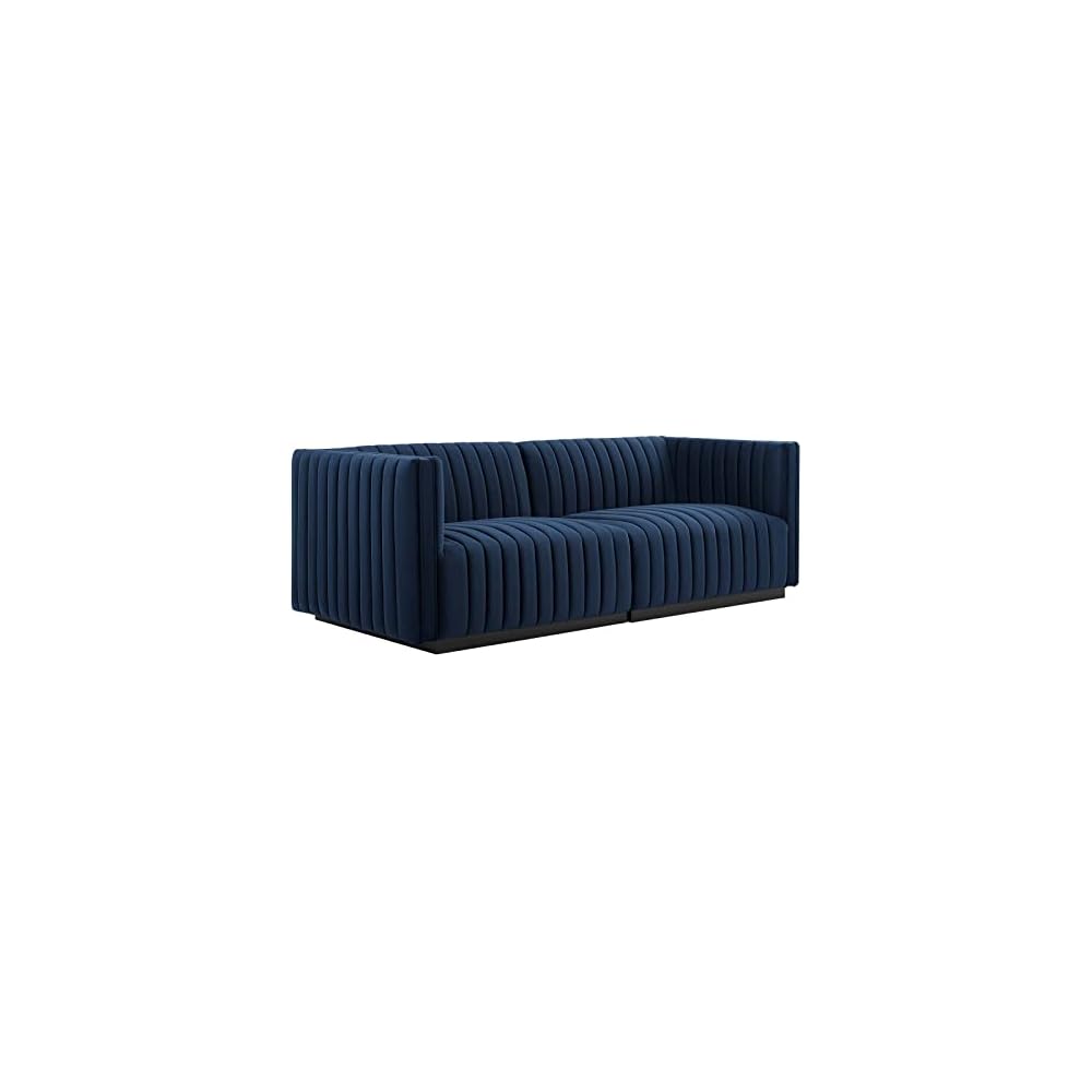 Modway EEI-5500-BLK-GRY Conjure Channel Tufted Performance Velvet Ottoman, Black Gray