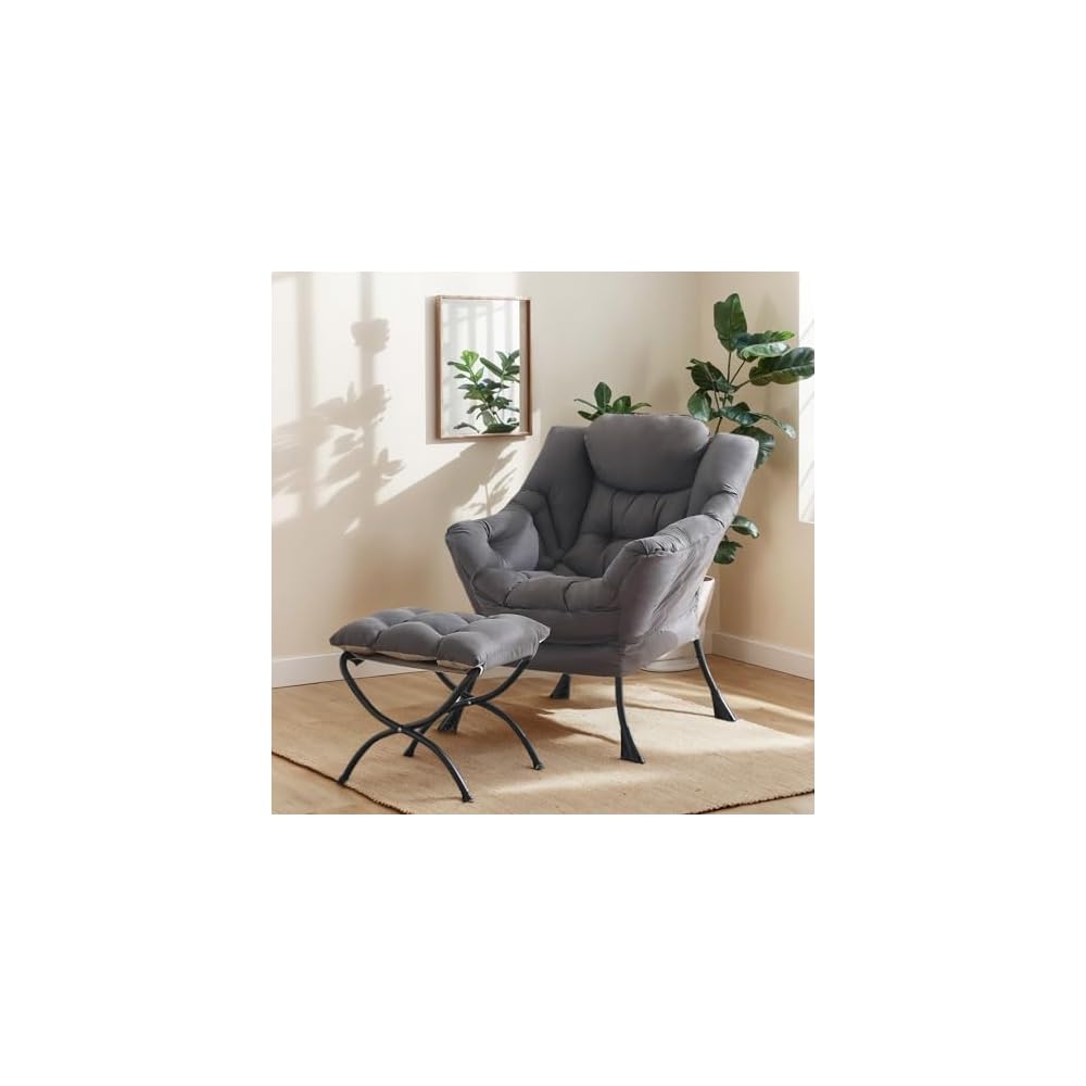 Lazy Chair, Comfy Reading Accent Chair for Bedroom, Beige