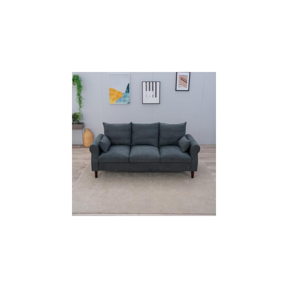 Panana 3 Seater Sofa,Rolled Armrest Design Upholstered Linen Fabric Couch,195 x 80 x 80 cm (Gray, 3 Seater)