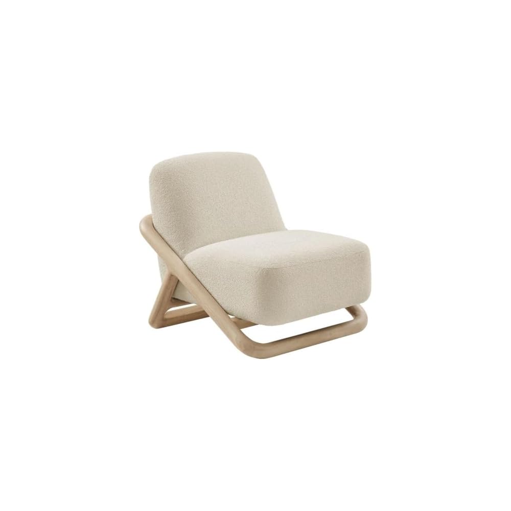 Modway Vander Contemporary Accent Chair in Oak Cream – Textured Fabric Upholstered Lounge Chair with Curved Wood Frame – Fully Assembled Reading Chair
