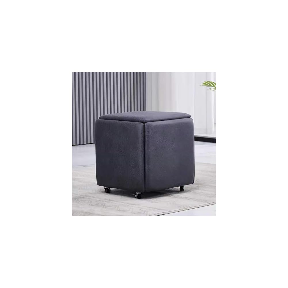 5 in 1 Leather Seating Cube with Swivel Casters Stackable Nesting Stool for Living Room Bedroom