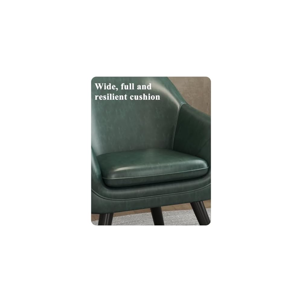Leather Mid-Century Accent Chair Single Sofa Comfy Chairs Leisure Chair with Armrests and Wood Legs,Guest Reception Chair for Office,Side Armchairs(Khaki)
