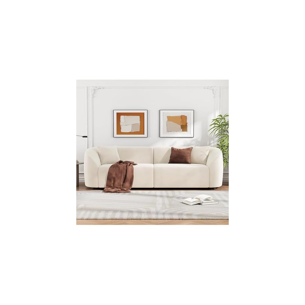 Merax 87" Large Couch, Comfy Upholstered Loveseat with Extra Deep Seats, Velvet Sofa for Living Room Apartment Office, Beige