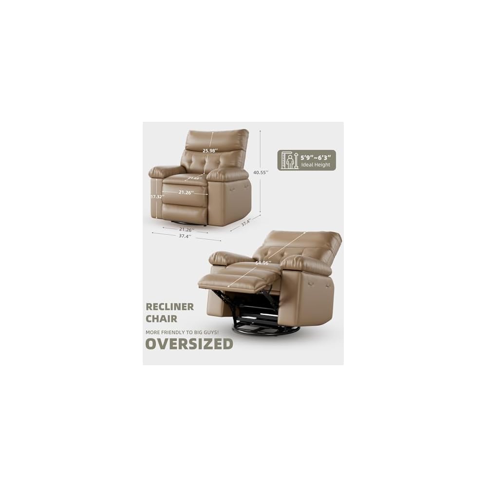 GarveeHome Electric Swivel Massage Chair, Power Rocking Recliner with Vibration and Heating, Overstuffed PU Leather Single Sofa with USB Port and Storage, Glider for Living Room Nursery