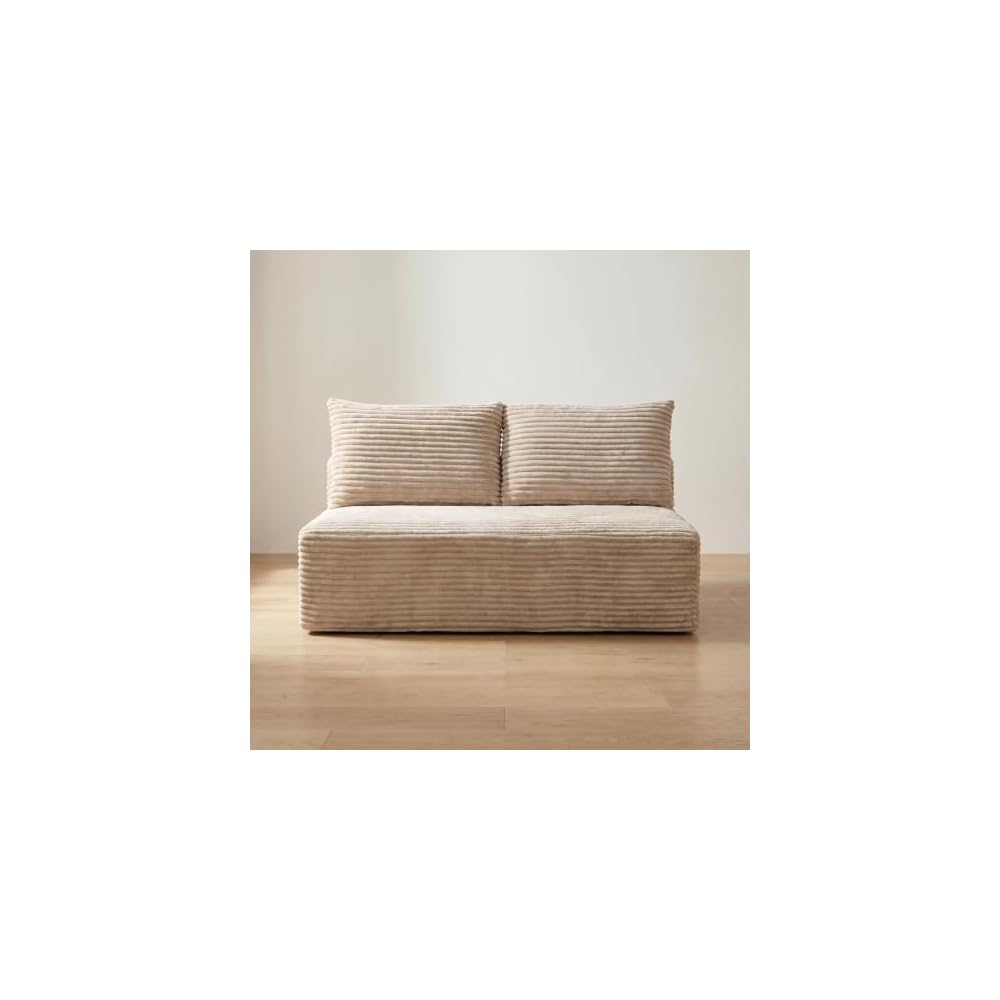 Low Profile Sofa, Camel Corduroy Armless Legless Loveseat, 2-Seater Floor Sofa for Small Apartment Living Room