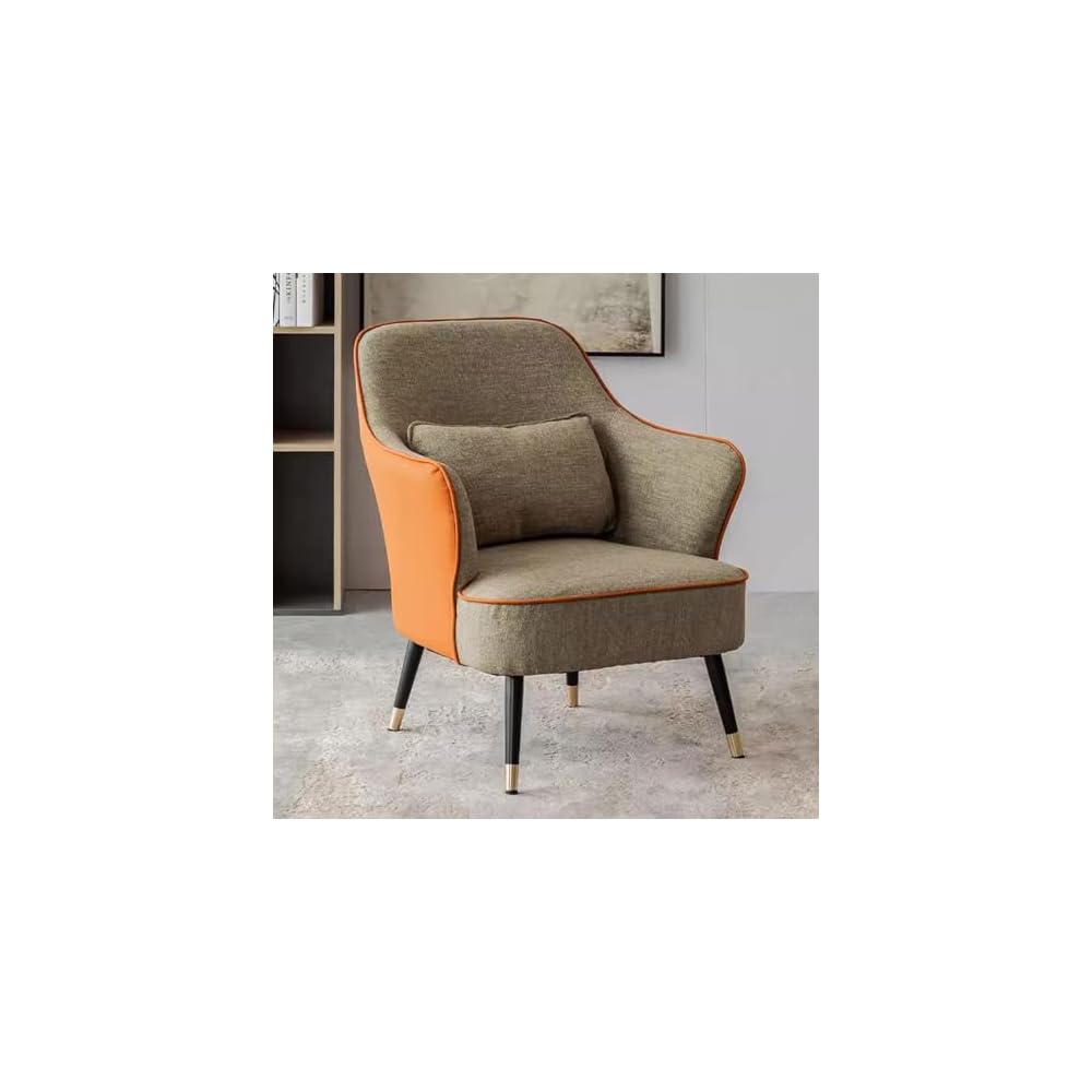 Modern Armchair with Waist Pillow,Adult Lazy Sofa Chair Ergonomic Backrest,Upholstered Leisure Chair for Living Room Office,Relax Side Chair Guest Chair (Color : Brown 2, Size : Without)