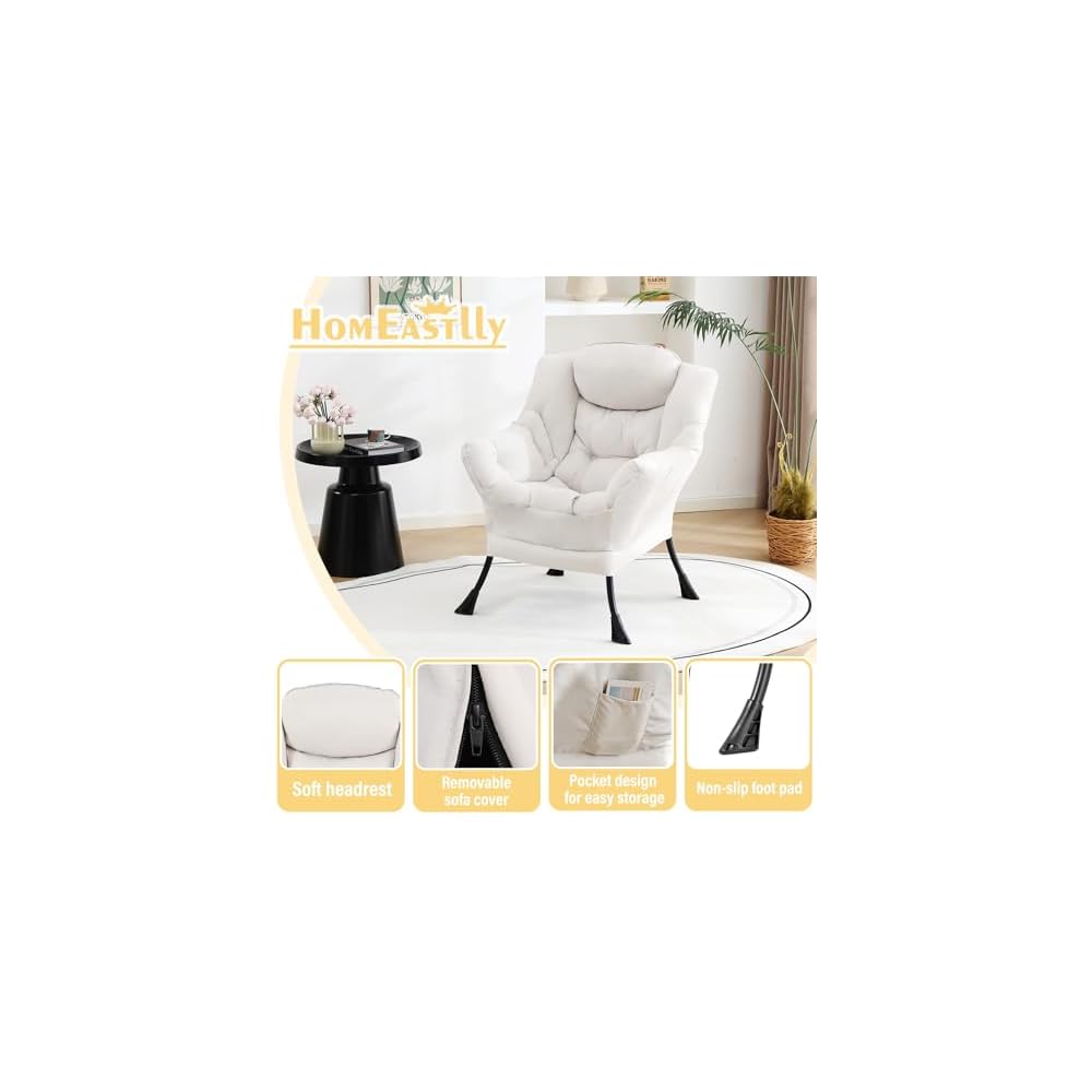 Lazy Chair, Comfy Reading Accent Chair for Bedroom, Beige