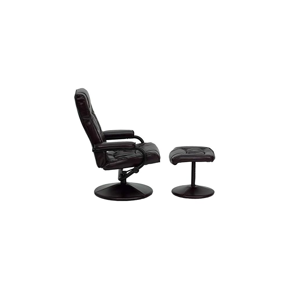 Flash Furniture Rachel Contemporary Multi-Position Recliner and Ottoman with Wrapped Base in Brown LeatherSoft