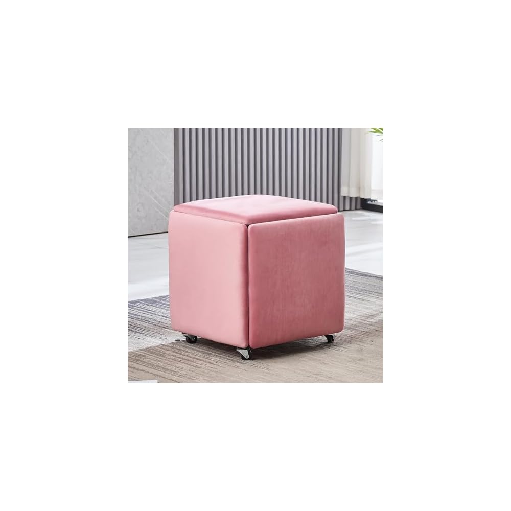5 in 1 Leather Seating Cube with Swivel Casters Stackable Nesting Stool for Living Room Bedroom
