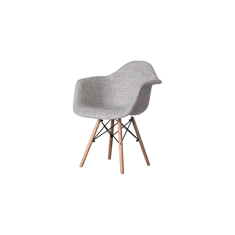 Mid-Century Modern Fabric Arm Chairs Set of 2, Barrel Accent Chairs for Living Room, Beech Wooden Legs, Black and White