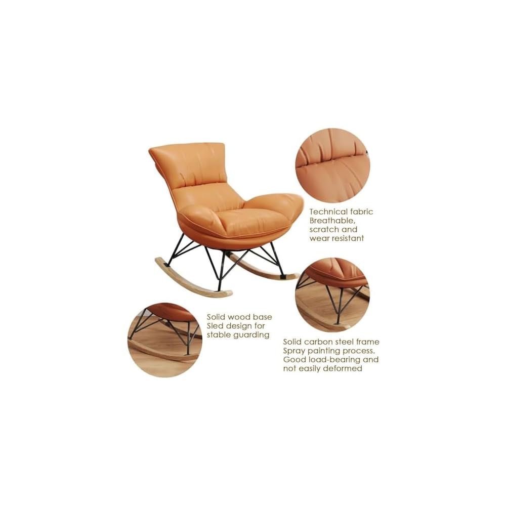 Living Room Sofa Rocking Chair Recliner,Leisure Rocking Chair, Soft Rocking Chair with Footstool,Comfy Upholstered Rocking Chair,Glider Rocker(Orange)