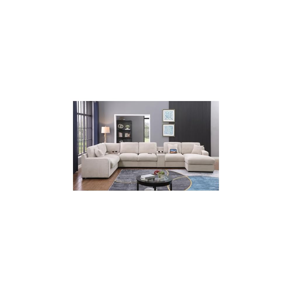 Lilola Home Celine 141.5" Beige Chenille Fabric Corner Sectional Sofa