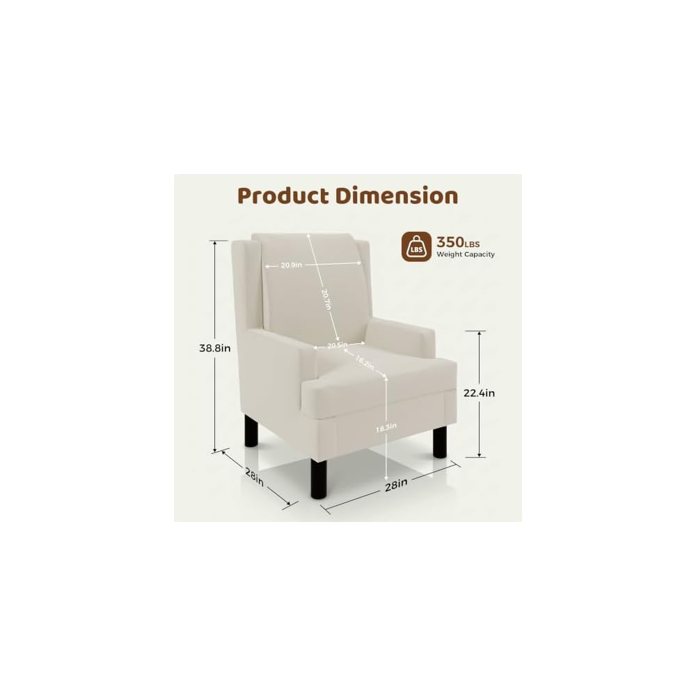 Garvee Wingback Accent Chair, Mid-Century Modern Chenille Reading Chair