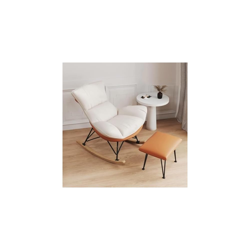 Living Room Sofa Rocking Chair Recliner,Leisure Rocking Chair, Soft Rocking Chair with Footstool,Comfy Upholstered Rocking Chair,Glider Rocker(Orange)