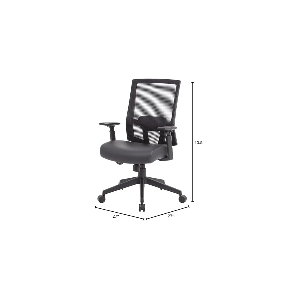 Boss Office Products Mesh Back Vinyl Task Chair with Synchro-Tilt in Black