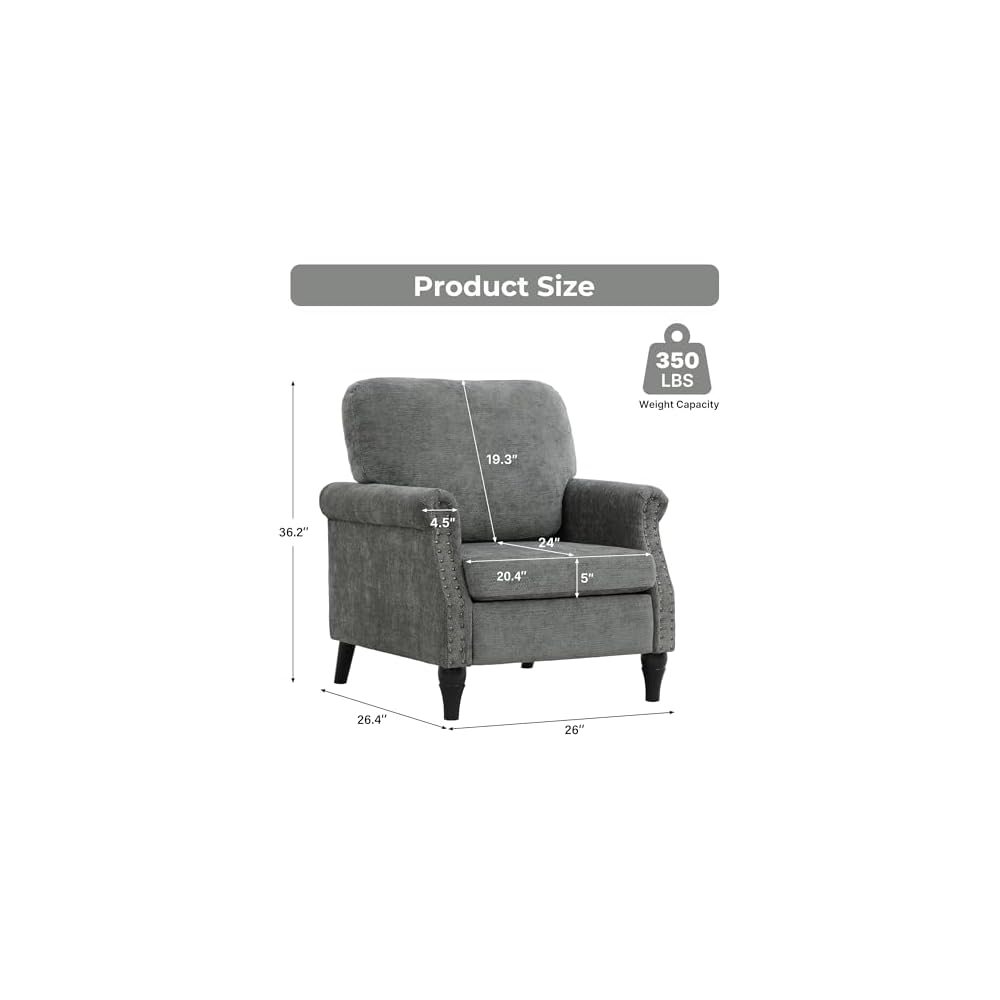 Accent Chair for Living Room, Modern Mid Century Reading Chair Armchair High Back Upholstered Armchair with Wooden Legs for Living Room Bedroom Office (LIGHTGREY, 1pcs)
