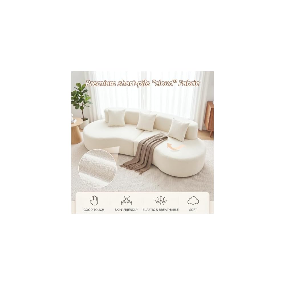 Modern Curved Sofa,Oversized Sectional Sofa for Living Room 95.3” Cream