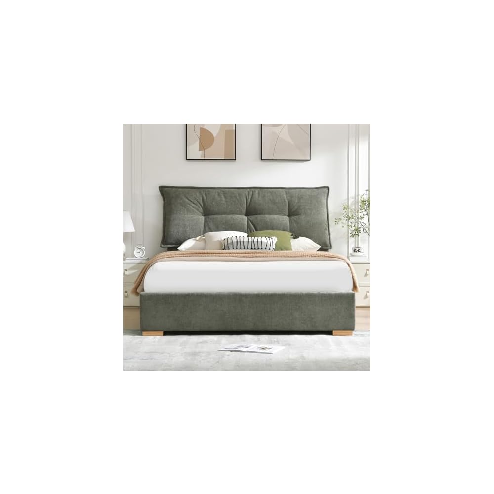 VELOCAVA Full Size Upholstered Bed Frame with 2 Drawers Storage, Platform Bed with Soft & Cushioned Headboard, Sturdy Wood Slats, Underbed Storage, No Box Spring Needed, Sage Green