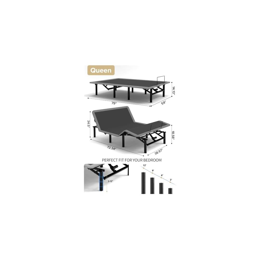 Queen Adjustable Bed Frame with Massage, Zero Gravity & Wireless Remote